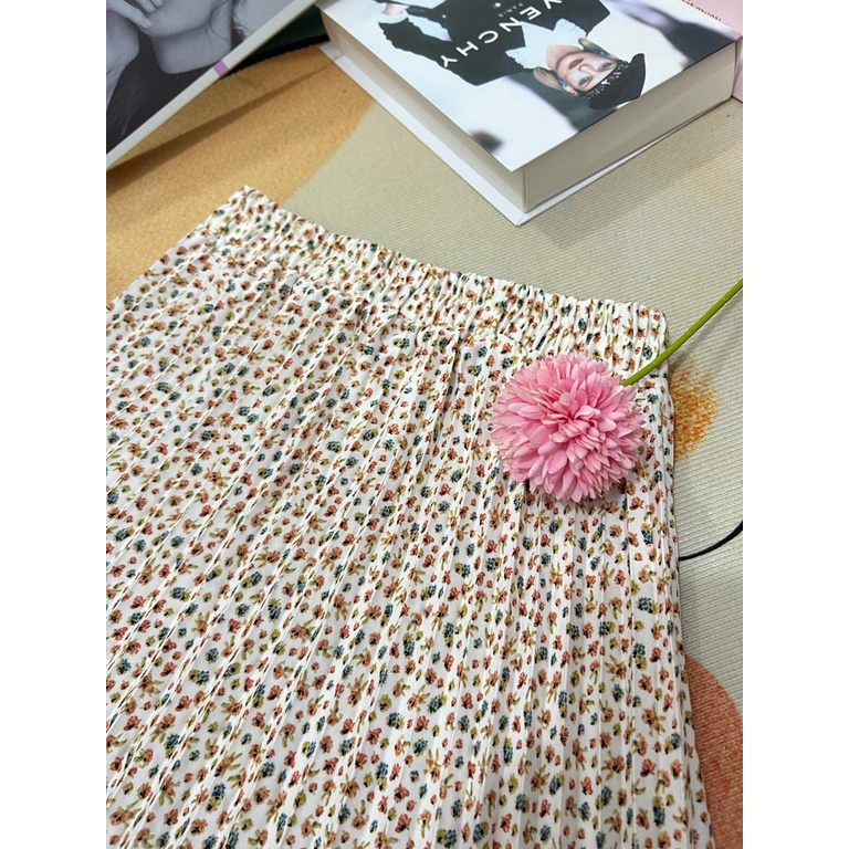 Cherry_ rok plisket rempel motif bunga kecil | pleated skirt korean style | rok panjang wanita