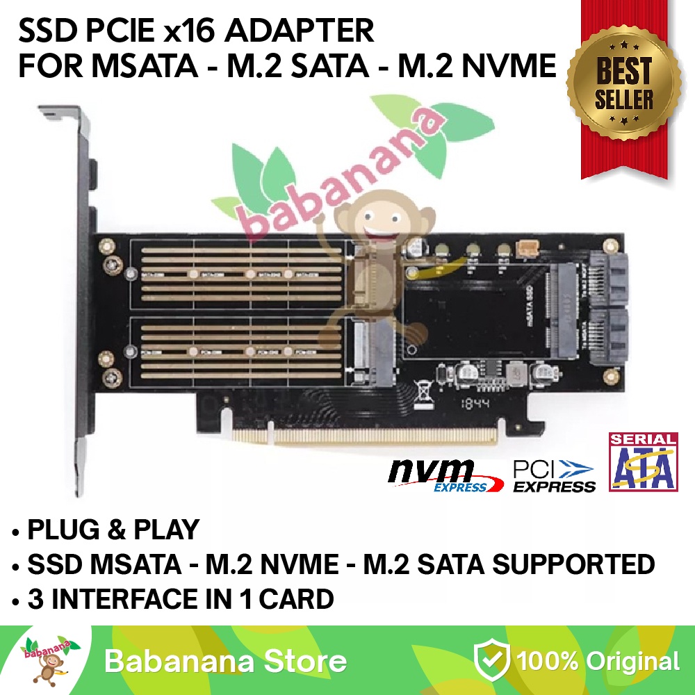 PCIE X16 to nvme m.2 + sata m.2 + m.sata adapter card ssd converter MSATA ADAPTOR KONVERTER 16X