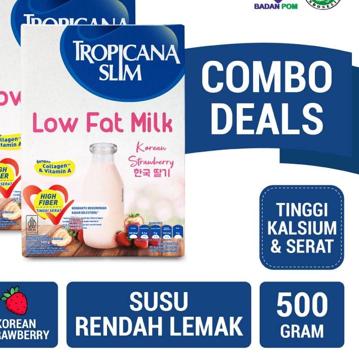 

➬ Twin Pack - Tropicana Slim Low Fat Milk Korean Strawberry 500g – Susu Diet dengan Kolagen ➴