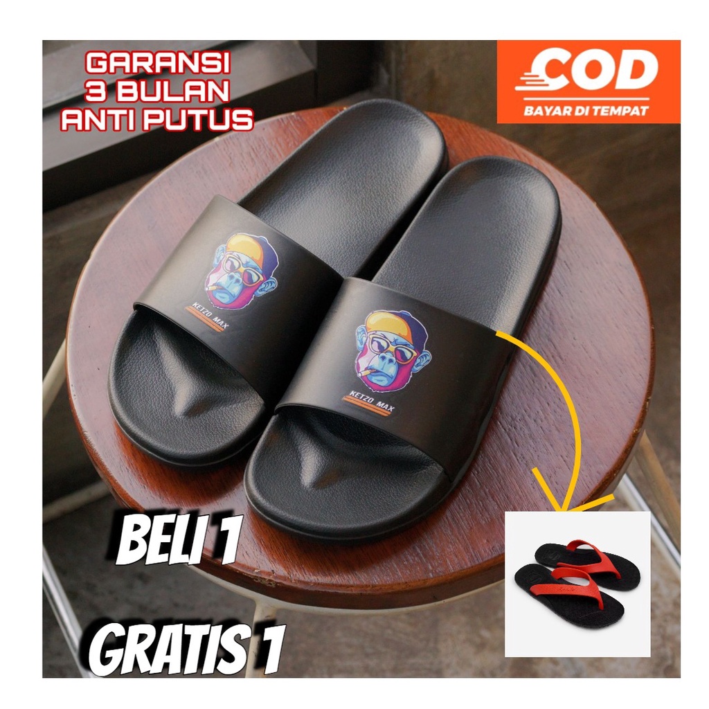 BELI 1 GRATIS 1 Sandal selop karet Sandal japit karet KETZO MAX Design Simple