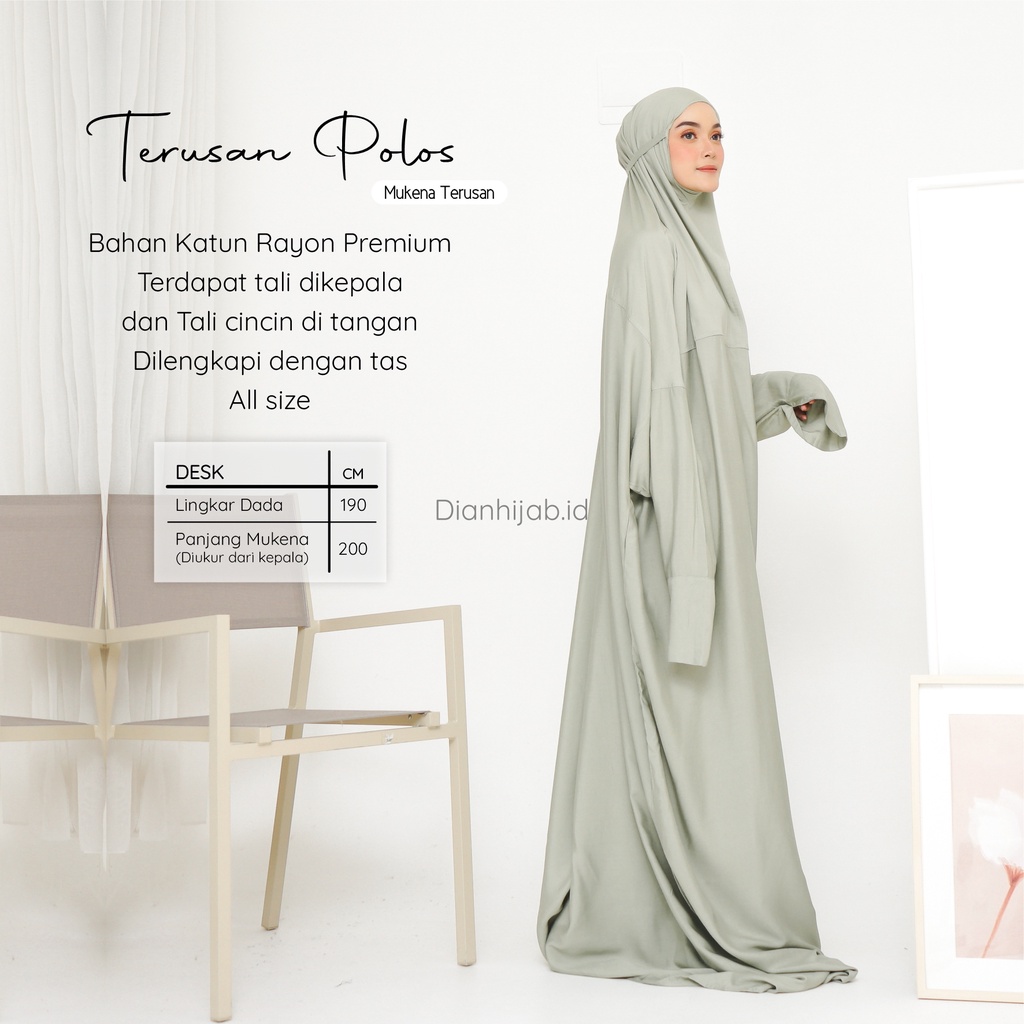 Mukena Dewasa Terusan Polos by Dianhijab.id - Bahan Rayon Viscose Premium Mukena Travel Dewasa Jumbo Adem Nyaman Dipakai - Bisa Cod