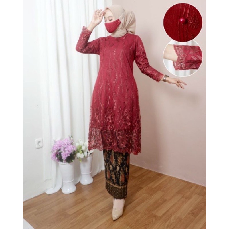 Tunik Tille Bordir / Kebaya Modren / Kebaya tulle Brukat / Kebaya Seragam