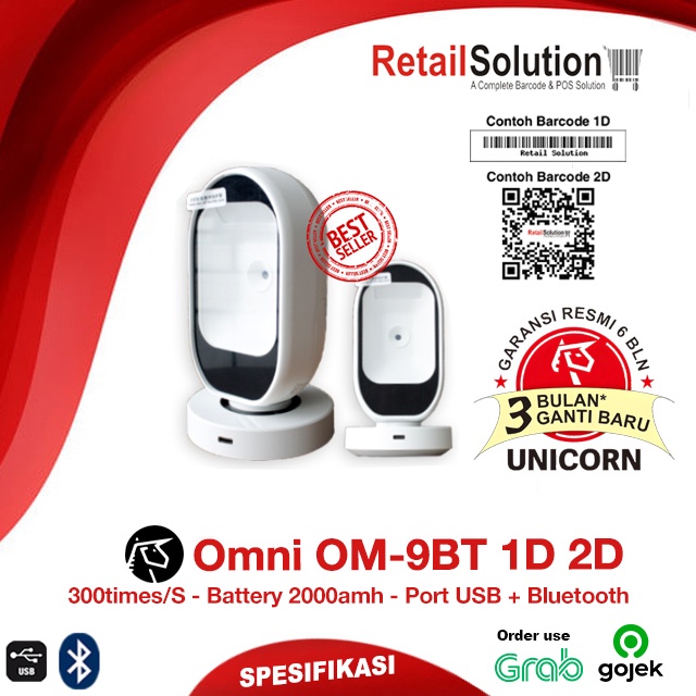 Barcode Scanner Wireless 2D QR CODE - Unicorn OM9BT / OM-9BT / OM9-BT