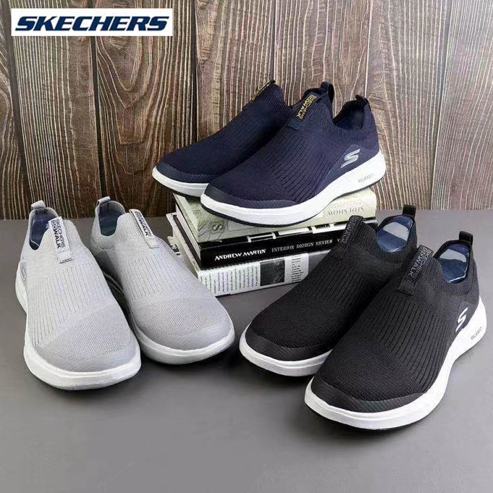 SKECHERS kasual sepatu casual sepatu pria hitam  slip on cowok  rajut pria shoes