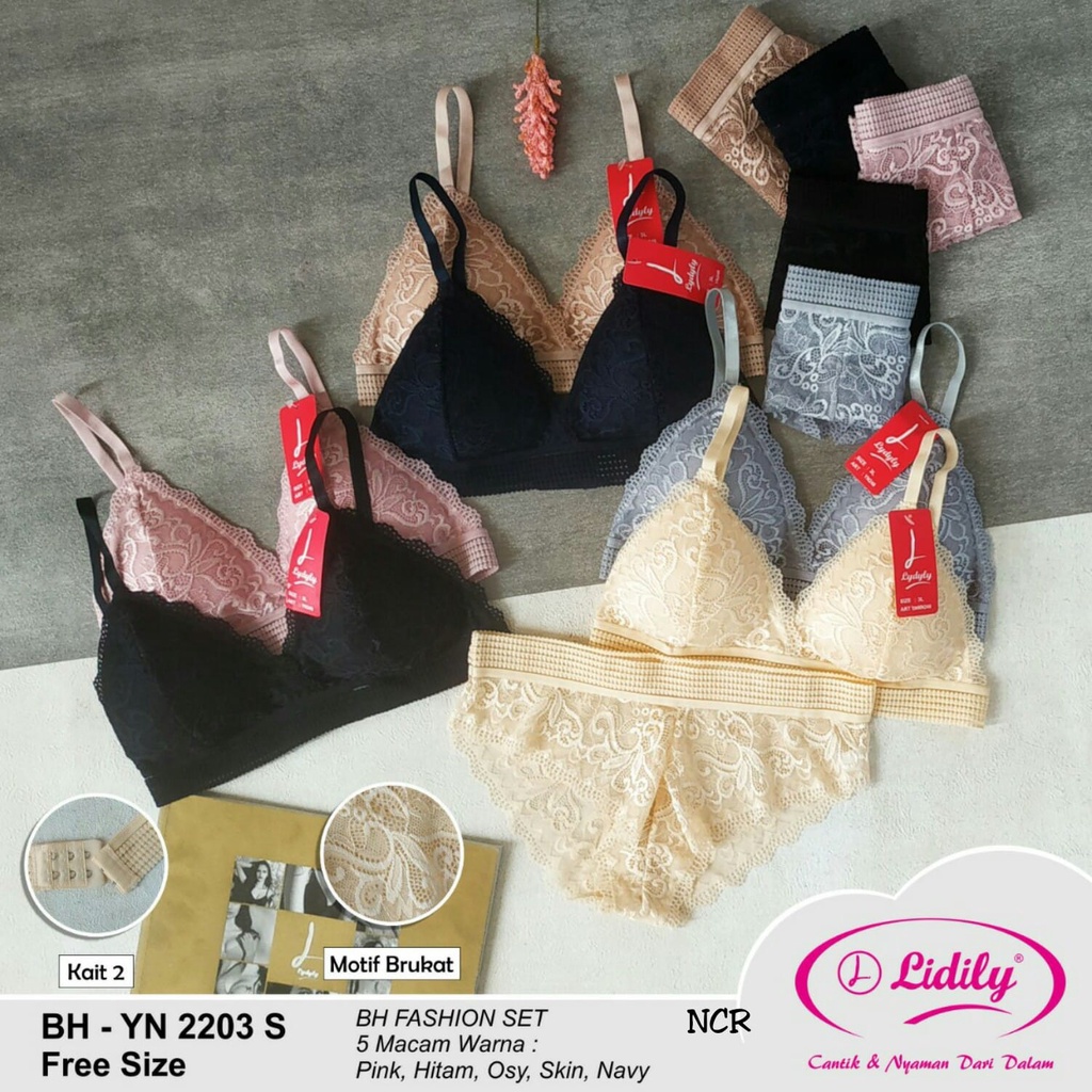 (Set Bra) Bh Bra Set Lydyly 2203 (Cup A) Brokat Busa Tanpa Kawat |fcx