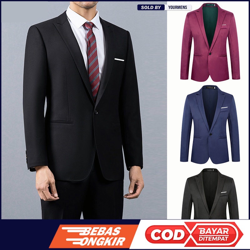 SETELAN BLAZER SLIMFIT FORMAL PRIA PAKET 2IN1 INCLUDE CELANA BAHAN HIGH TWIST NIKAYU (S,M,L,XL)