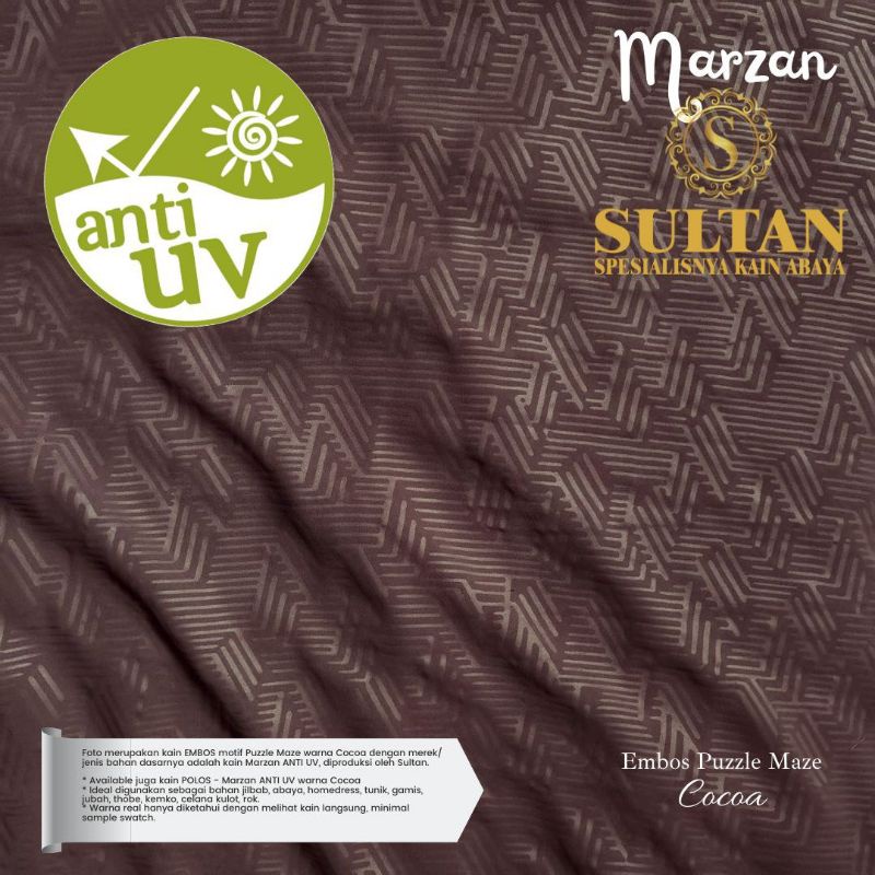 Kain Sultan 50 Cm Mazen Anti UV Cocoa Embos 2 Motif Puzzle Maze - Ethnic (Rebranding Marzan Anti UV)