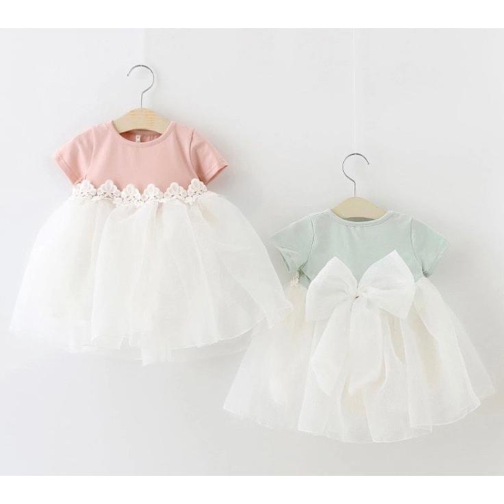 BABYSO BAJU DRESS GAUN ANAK BAYI PEREMPUAN CEWEK IMPORT KOREA NEWBORN NATAL LEBARAN AQIQAH LENGAN PE