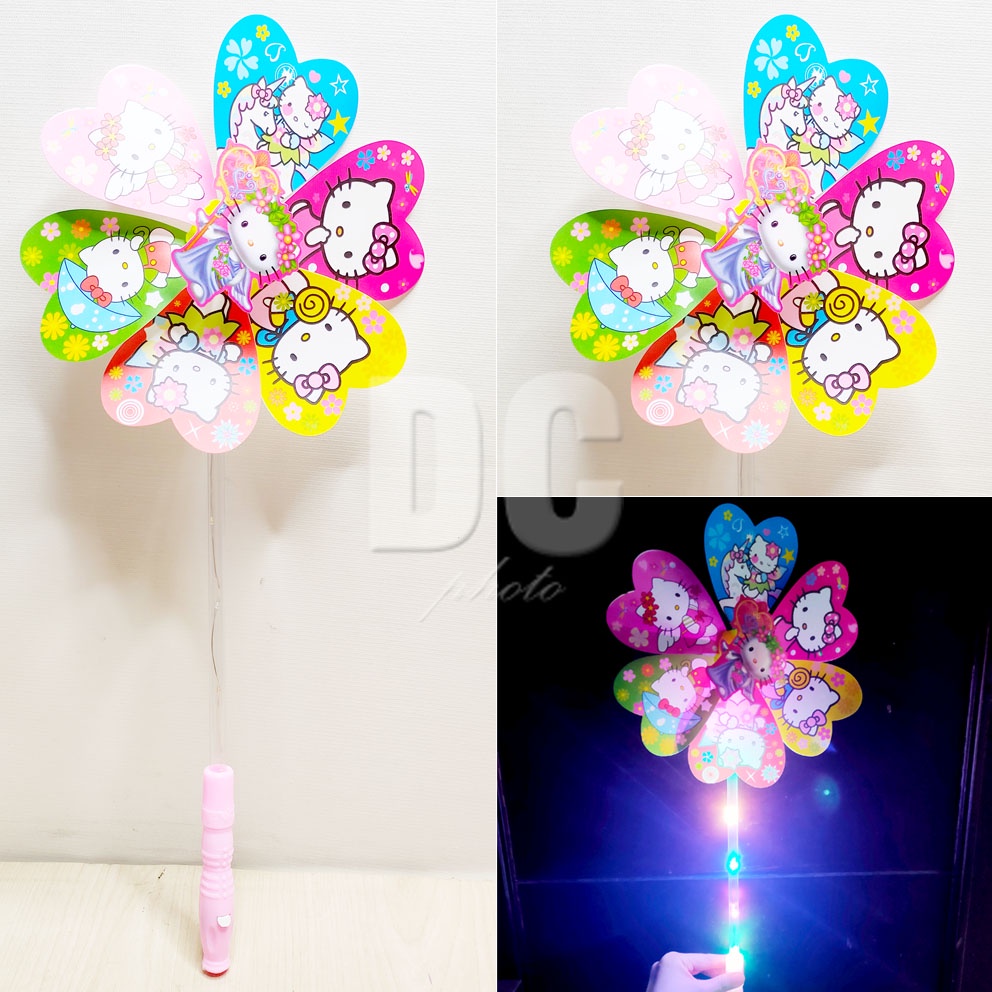 Tongkat Kincir Angin LED Lampu Nyala Karakter Hello Kitty Minions Princess Cars