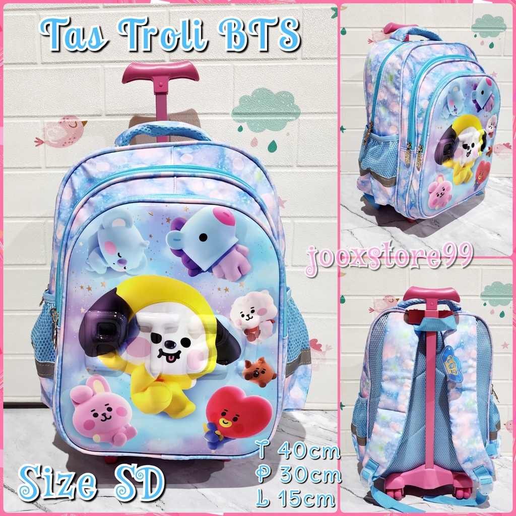 Tas Sekolah Troli Anak SD dan TK Gambar Unicorn Frozen Hellokitty Sofia Tas Trolley Anak Import Tas Koper Dorong Anak Perempuan Playgroup