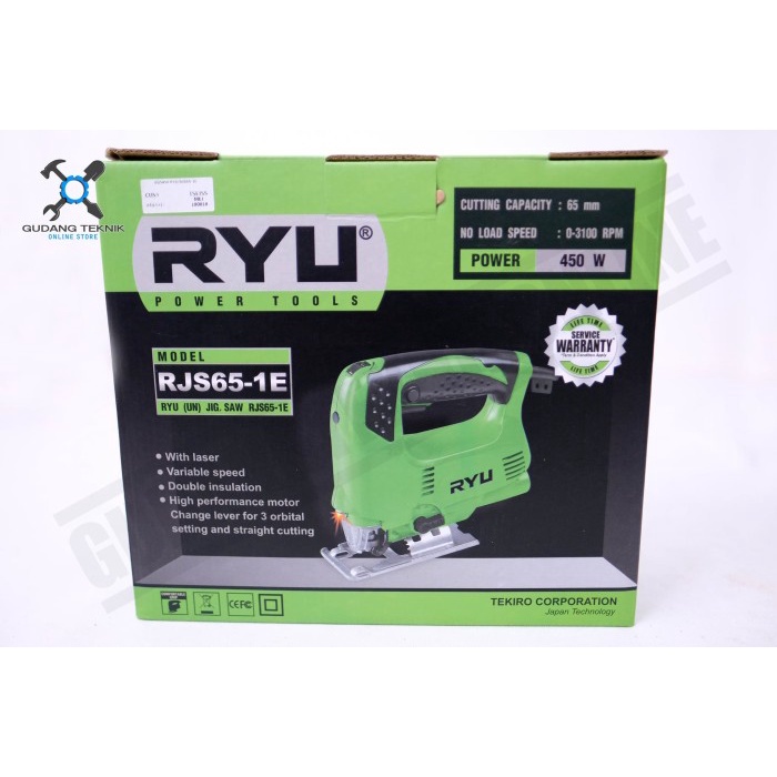 Mesin Gergaji Kayu Belah Triplek Kayu Laser 450W RJS65-1E RYU / Mesin Jig Saw Listrik Jigsaw Potong Kayu Variable Speed 450 Watt RJS65 1E RYU