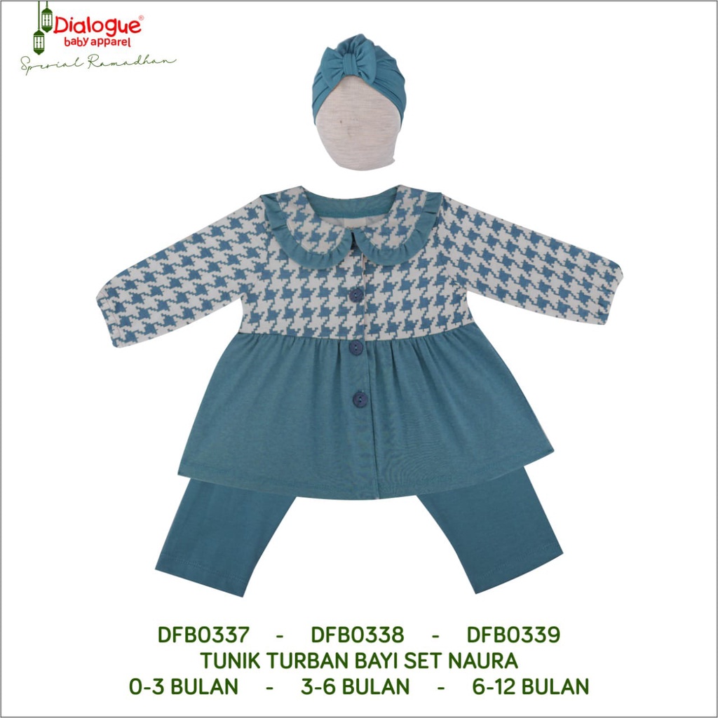 Dialogue Baby Baju Bayi Muslim Tunik Turban Bayi Set Naura - Baju Bayi Muslim 0-12 Bulan DFB0337 DFB0338 DFB0339
