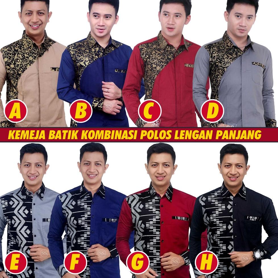 STOK TERBARU Baju Batik Pria Kombinasi Polos