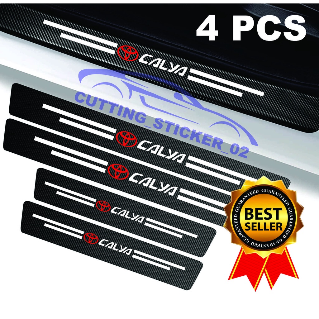 4 PCS SILL PLATE KARBON 3D MOBIL CALYA STICKER CARBON 3D PIJAKAN PINTU MOBIL TOYOTA CALYA