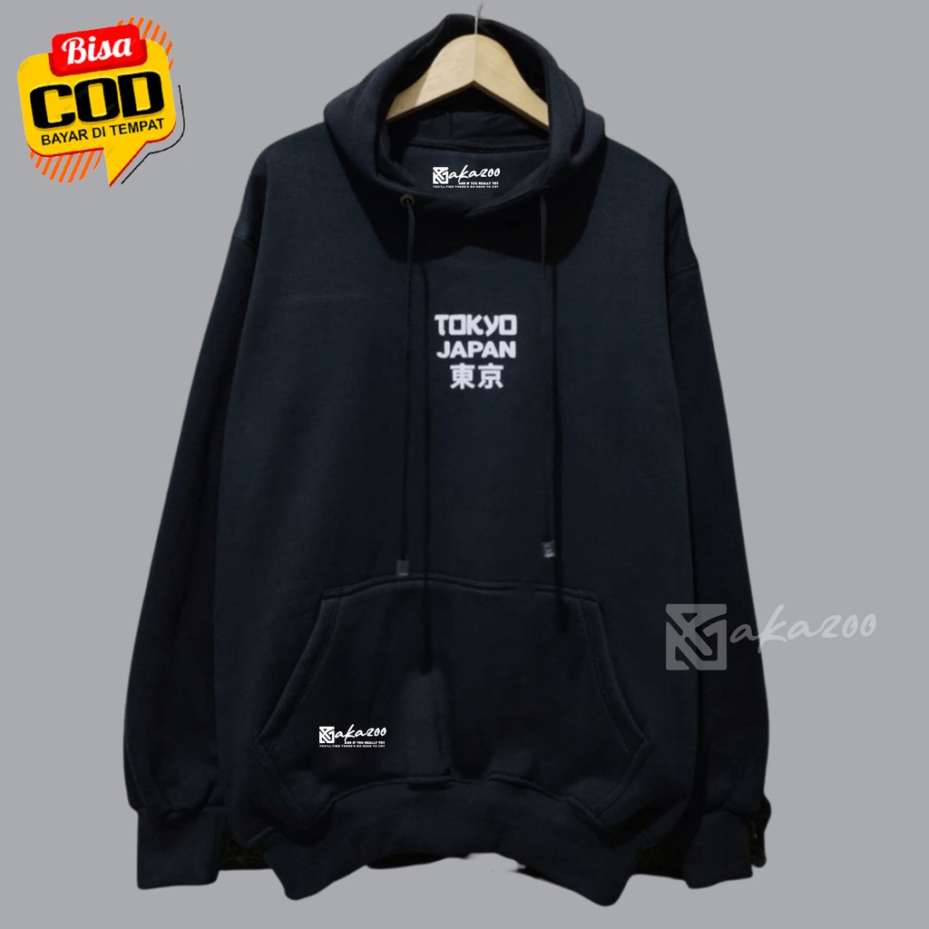 ziper hoodie pria original Sablon  tokyo japan Warna Hitam sweater pria distro jumbo hoodie oversize korean style pria hoodie akazoo