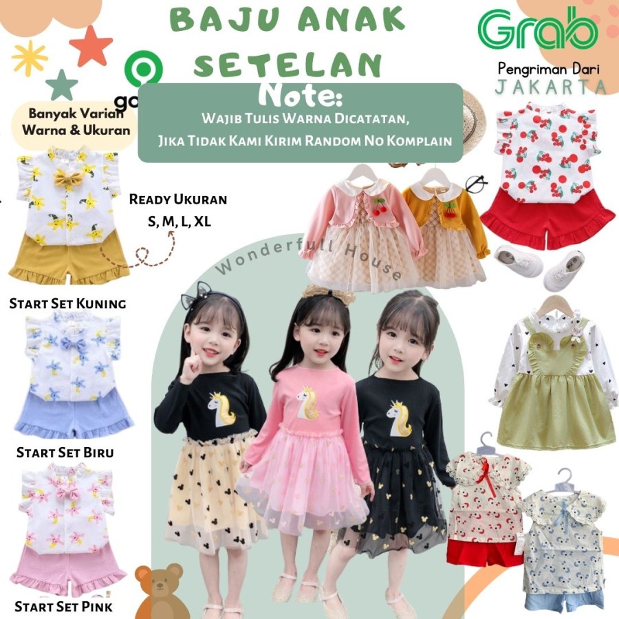 Baju Anak Perempuan Motif Cherry Motif Star Setelan Fashion Wanita Pakaian Anak Perempuan