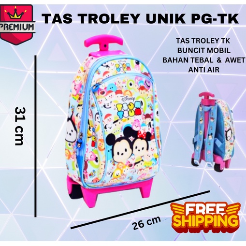 COD ~ TROLI + RANSEL MULTIFUNGSI Tas Troley Sekolah Anak PG BUNCIT Karakter Tas sekolah tas mobil tas bus tayo cars frozen minino bt21 spiderman avenger among us lol tsum TROLI GENDUT tk/pg