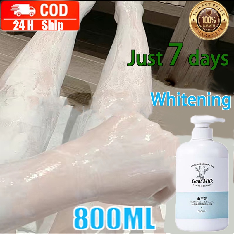 800ml Whitening Body wash Sabun susu kambing Sabun mandi Niacinamide Lembut Pemutih badan Sabun