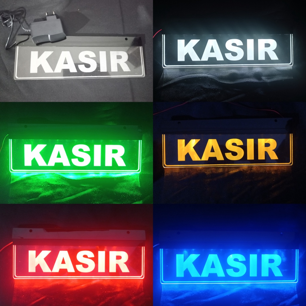 AKRILIK GRAFIR LASER TULISAN KASIR NYALA LAMPU LED + ADAPTOR