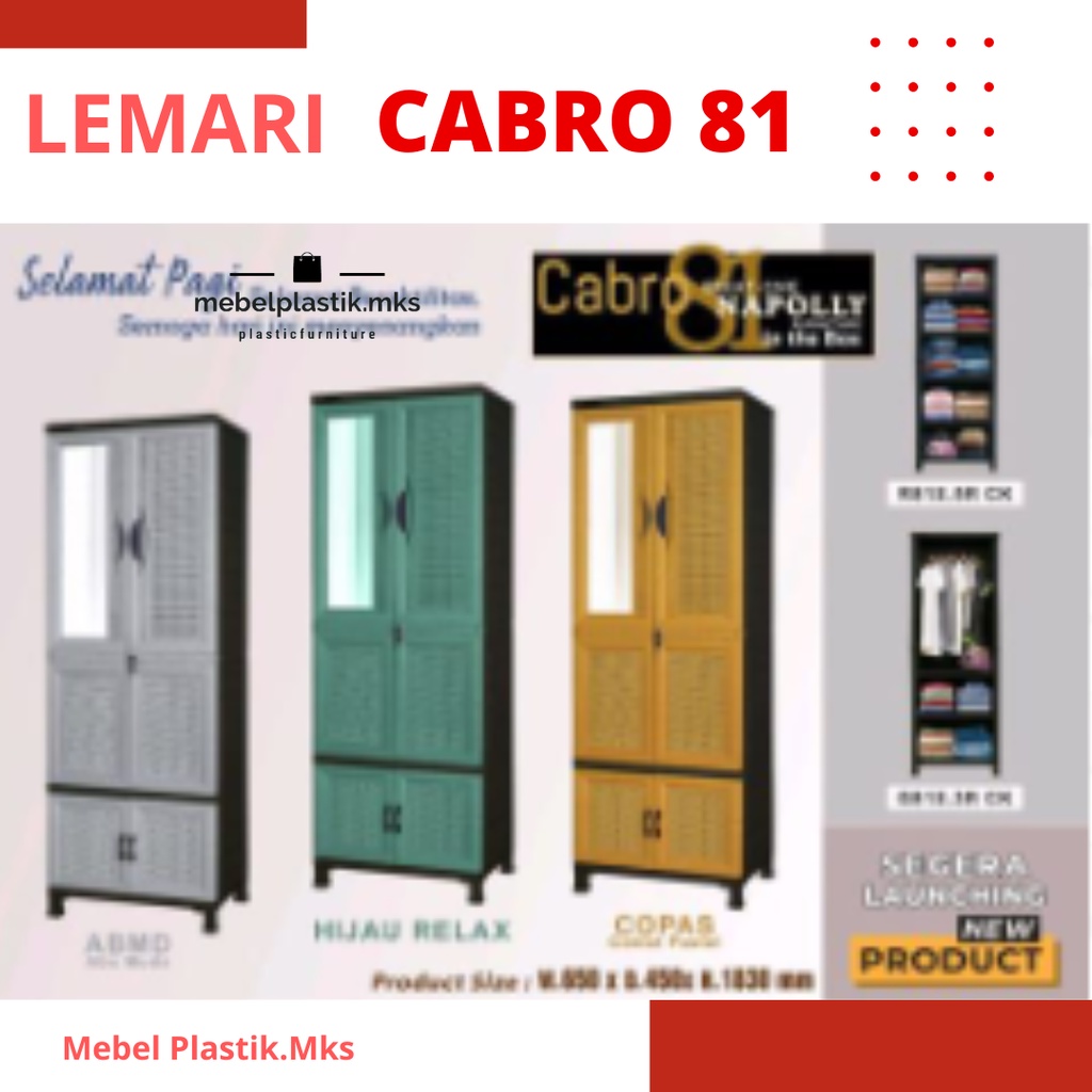 Lemari Plastik Napolly Cabro 81 Gantung+Cermin - Cokelat/ Abu/ Hijau