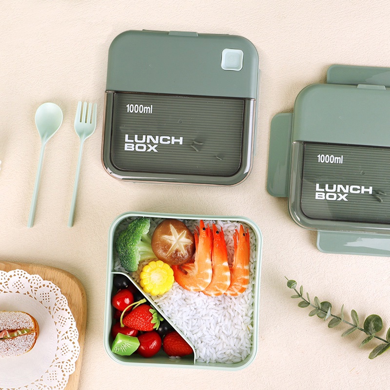 Lunch Box Bento Set Sendok Garpu 1000 ML / Tempat Makan Anak 2 Sekat Lucu