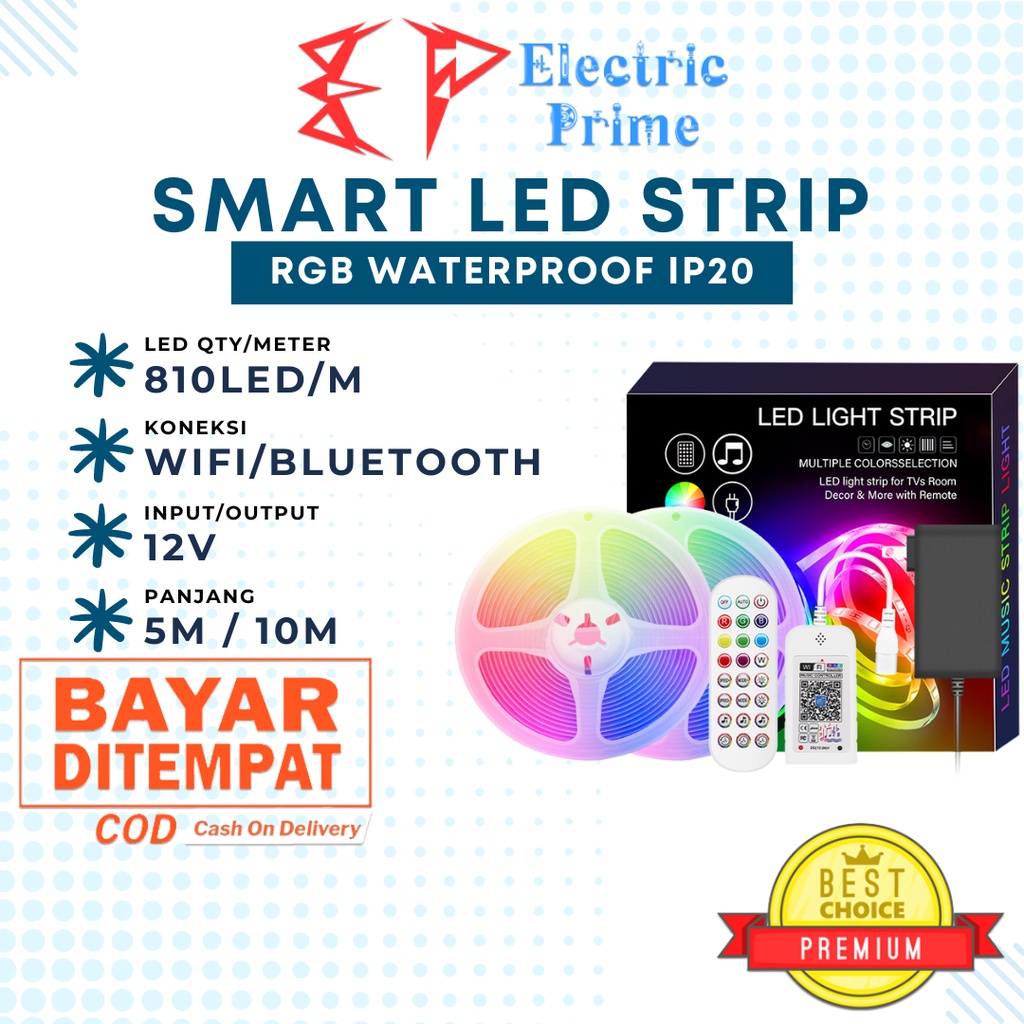 LED Strip COB 12V 5 10 Meter 4050 8100LED Smart Lighting RGB 24 Key Waterproof IP20 WiFi Bluetooth Google Assistant Alexa APP IR Remote Control Eproxy Lampu Dekorasi High Density Flexible