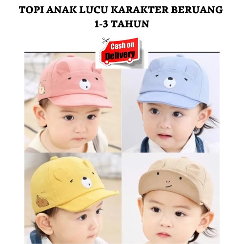 Topi Balita Lucu Karakter Beruang Usia 1-3 Tahun Laki Perempuan