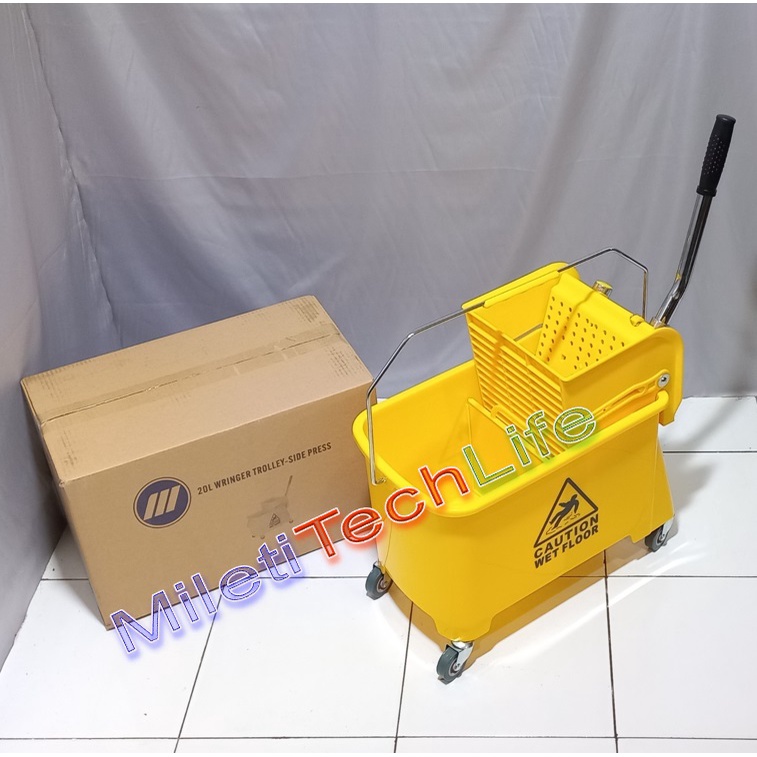 Single Bucket 20Liter Pess Mop Yellow Ember Alat Pemeras 20L Wringer Trolley Side Press