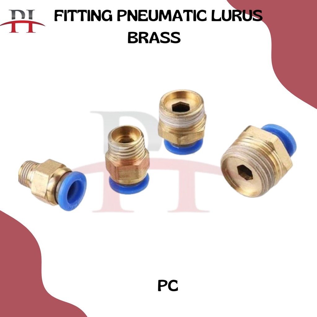 Fitting push in pneumatic lurus PC 12-03 BRASS