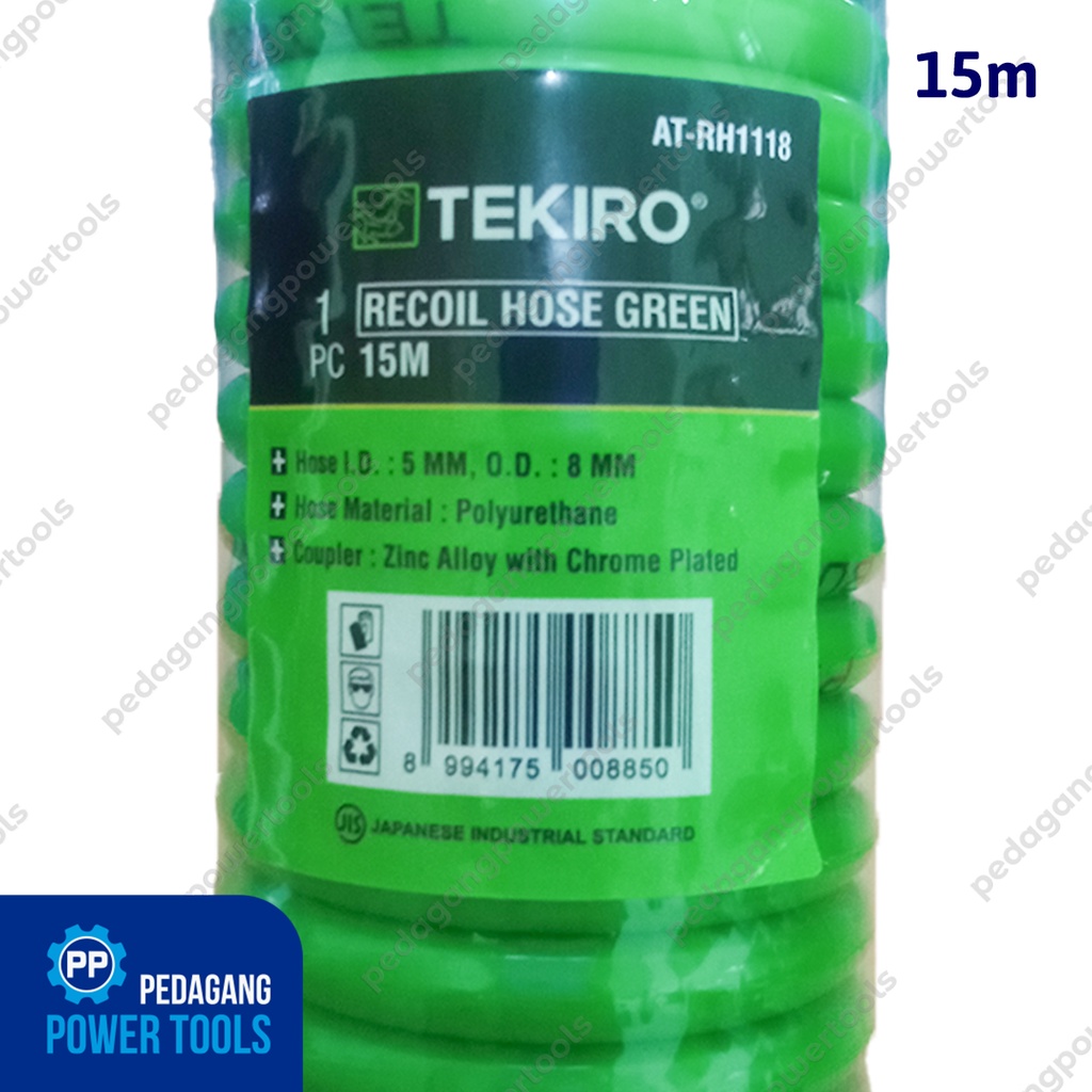 TEKIRO Selang Recoil Hose 15 meter Hijau Spiral Kompresor Angin Udara