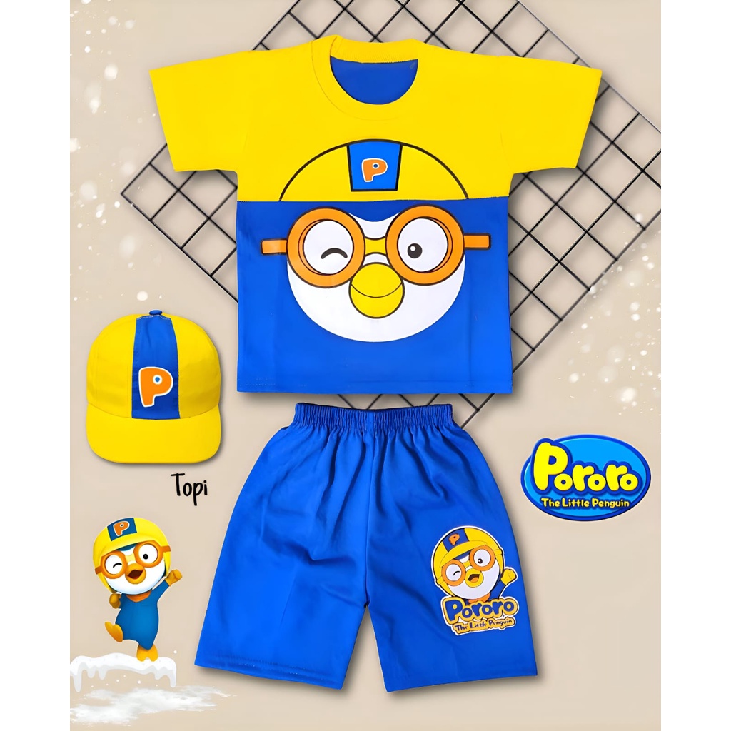 SETELAN BAJU ANAK PORORO UNTUK ANAK 2-10 TAHUN BISA COD FREE TOPI