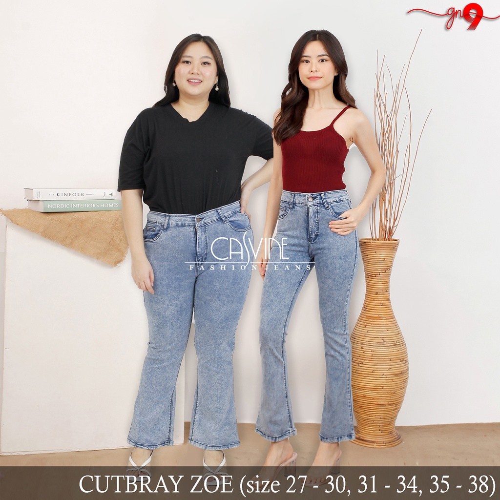 CASVINEJEANS | Celana Jeans Wanita Cewek Zoe Cutbray Boot Cut Snowblue Bigsize Jumbo Mom Jeans