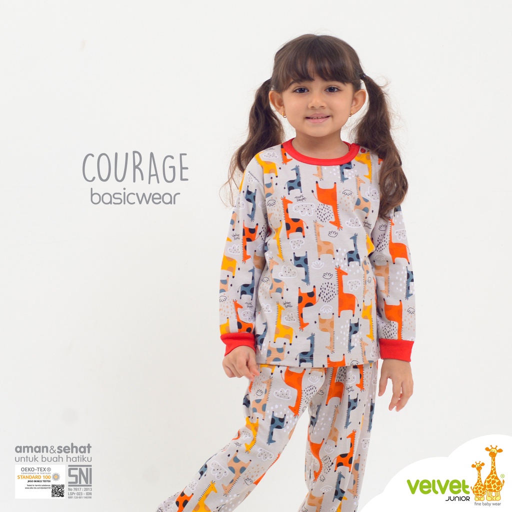 Velvet Junior Setelan Baju Anak Kancing Pundak Panjang Celana Panjang - BasicWear Courage Series