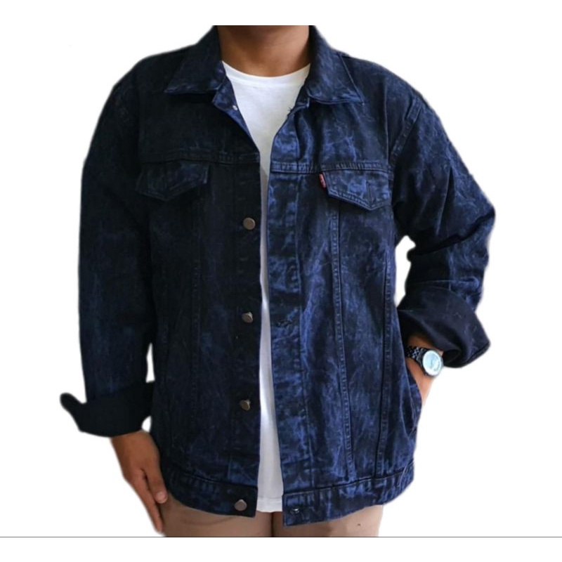 Bandung project.ID Jaket Jeans Tebal Pria Terbaru Snow Biru Navy M - XXXL.Jacket Denim Sandwash Blue