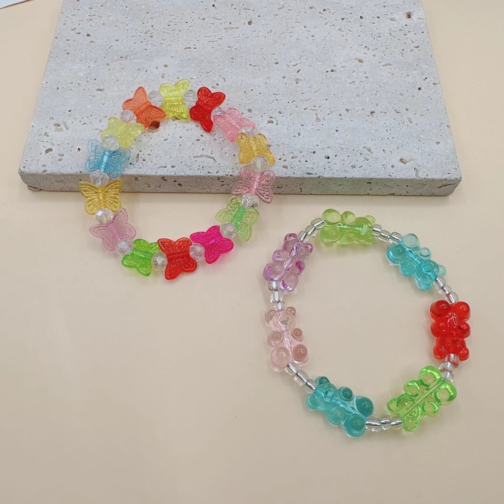 Gelang Kupu-Kupu Beruang Warna-Warni Candy Color Gummy Resin Bear Bracelet