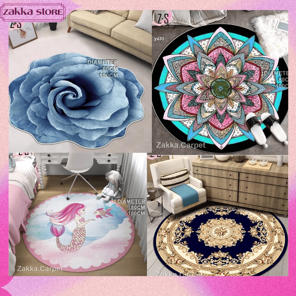 ZAKKA STORE Karpet Bulat Polyster Diameter 100Cm Dan 80Cm/Karpet Bulat Aestetik /Karpet Bulat Modern