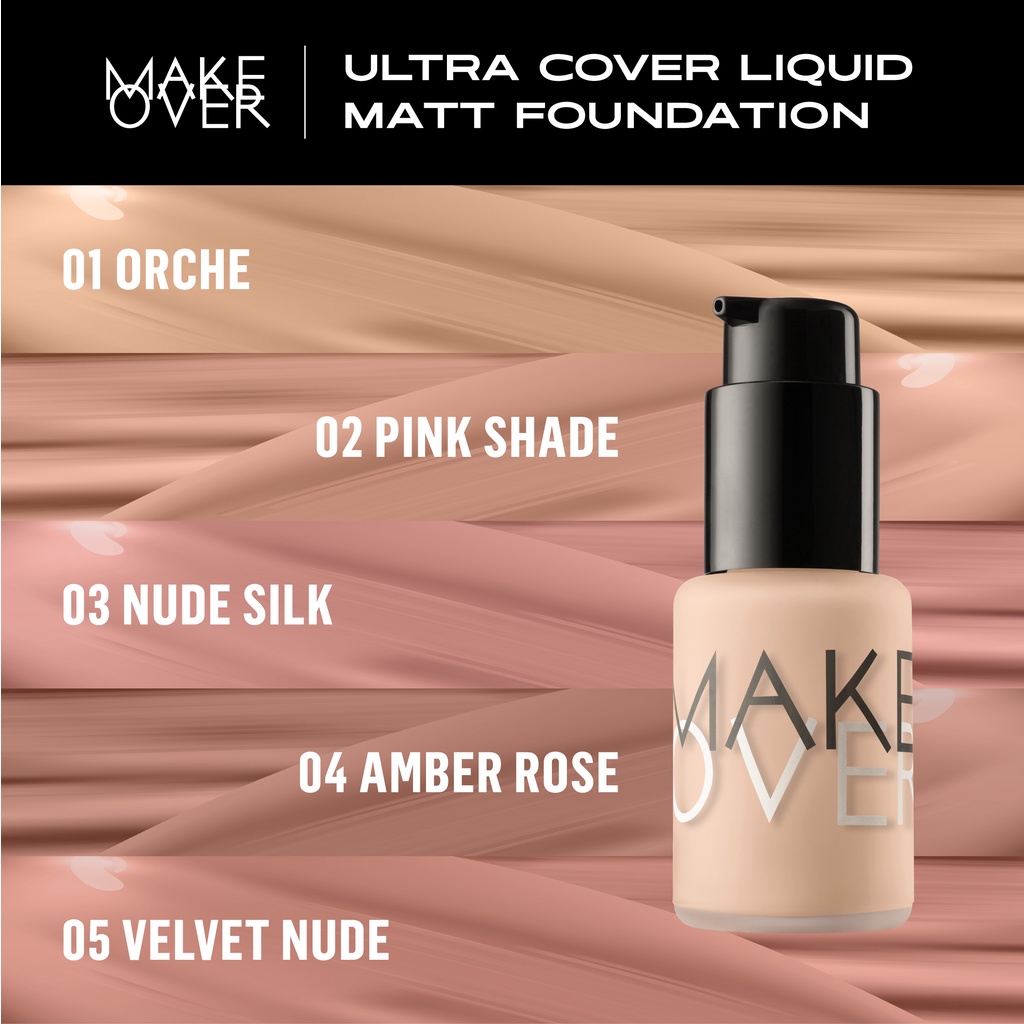 MAKE OVER Ultra Cover Liquid Matte Foundation - High coverage flawless satin ringan poreless make up tahan lama non-comedogenic