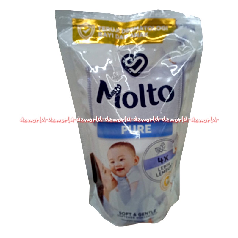 Molto Pure Pouch 650ml Soft and Gentle Molto Pelembut Untuk Baju Pakaian Bayi Anak Mollto Ultra Pure Kemasan Putih