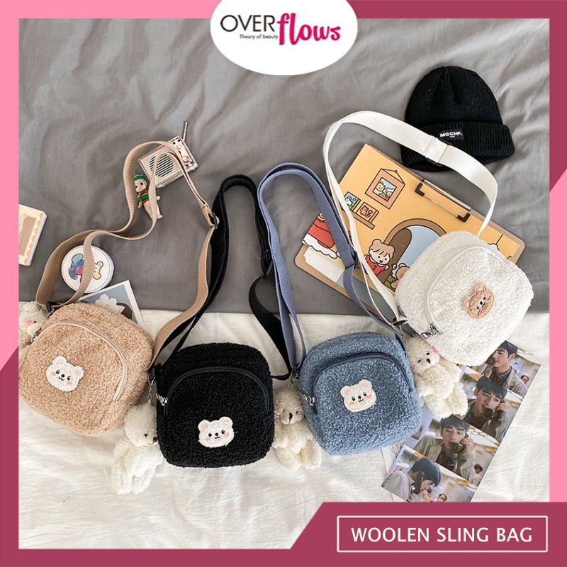 OVERFLOWS.ID CUTE BEAR WOOLEN SLING BAG TAS BEAR LUCU