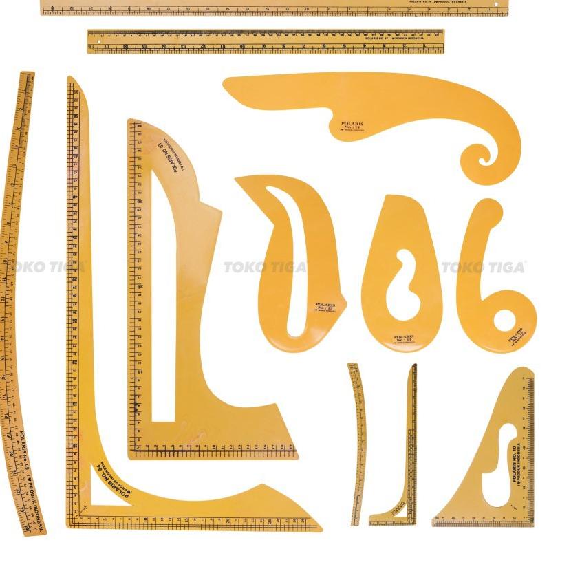 

♪ Penggaris Pola Set / Pattern Ruler POLARIS Isi 9 Set 12 Pcs (PSC-01) ☁
