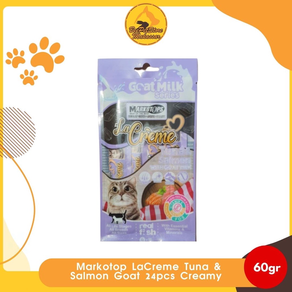 Cemilan Kucing-Markotop LaCreme Tuna & Salmon Goat (24x60gr) Creamy
