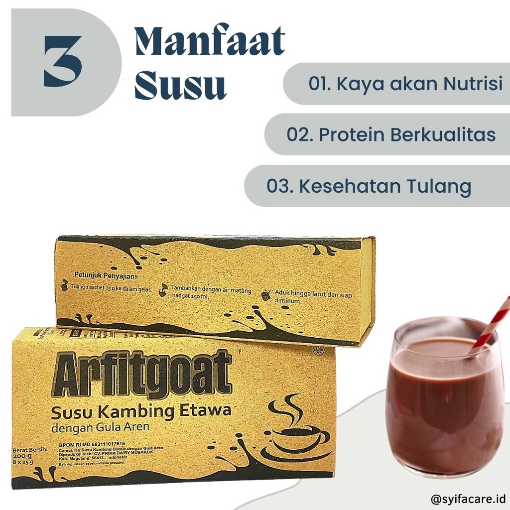 

Susu Kambing Etawa Arfitgoat Plus Gula Aren Dengan Kandungan Susu 80% Rendah Gula Isi 10 Saset