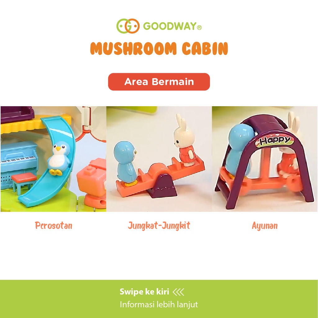 Mushroom Cabin - Mainan Edukasi Rumah Rumahan Anak Model Jamur Set Lengkap dengan Hewan