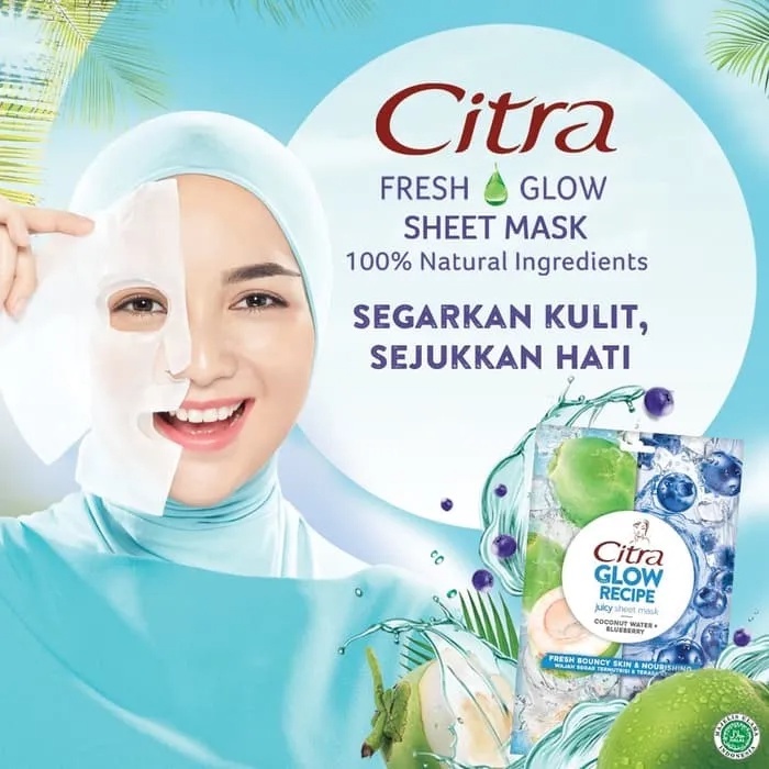 CITRA Glow Recipe Juicy Sheet Mask Coconut Water+Blueberry 25gr - (Twinpack 2 pcs)