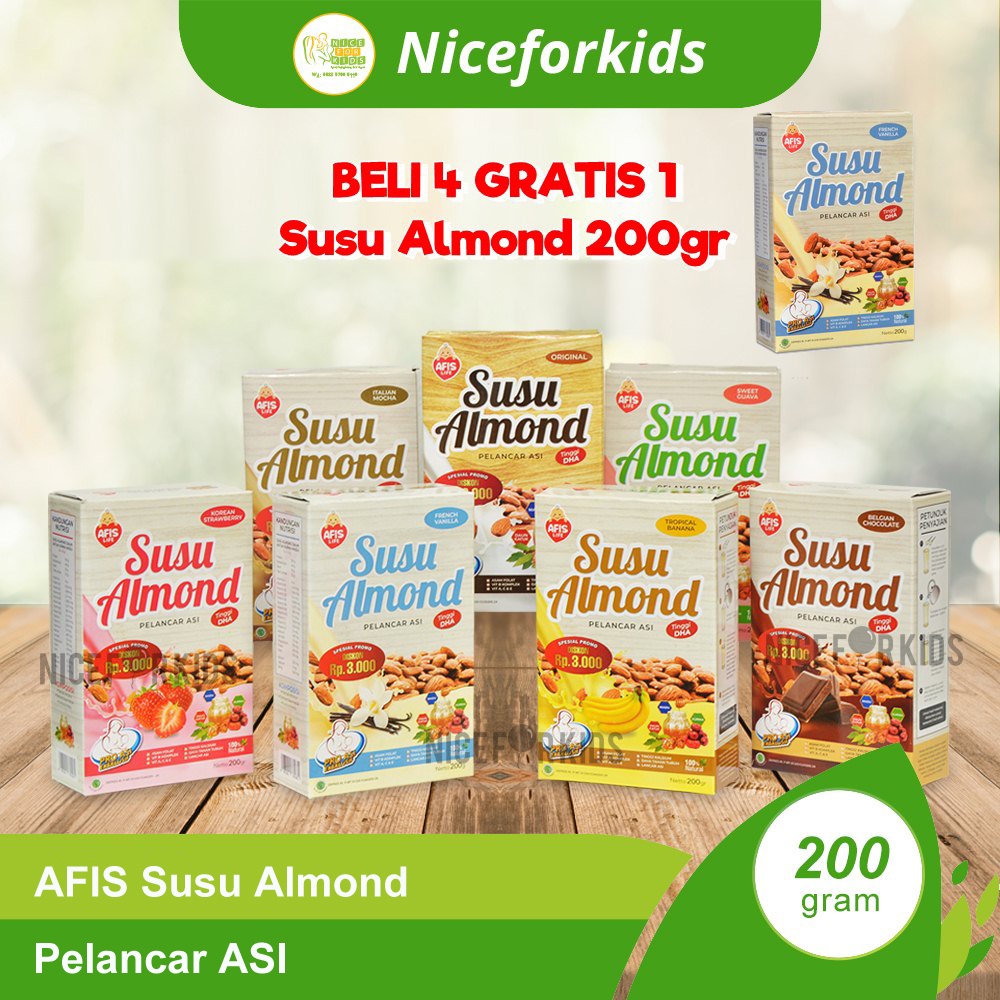 Afis life Susu Almond Pelancar Asi Booster Ibu menyusui 200 gr untuk perkembangan bayi optimal