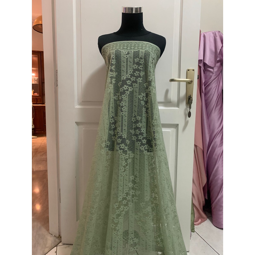 Kain Kebaya Brokat Brukat Lace Ayana Motif Bunga Warna Hijau Sage Green