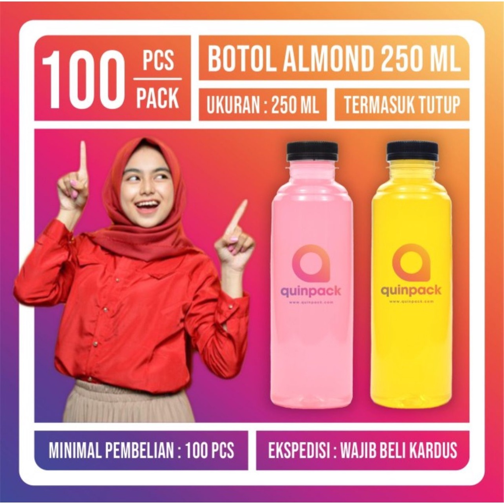 Botol Plastik 250 ML Almond Kale PET Minum Botol Plastik 250 ml 100 pcs