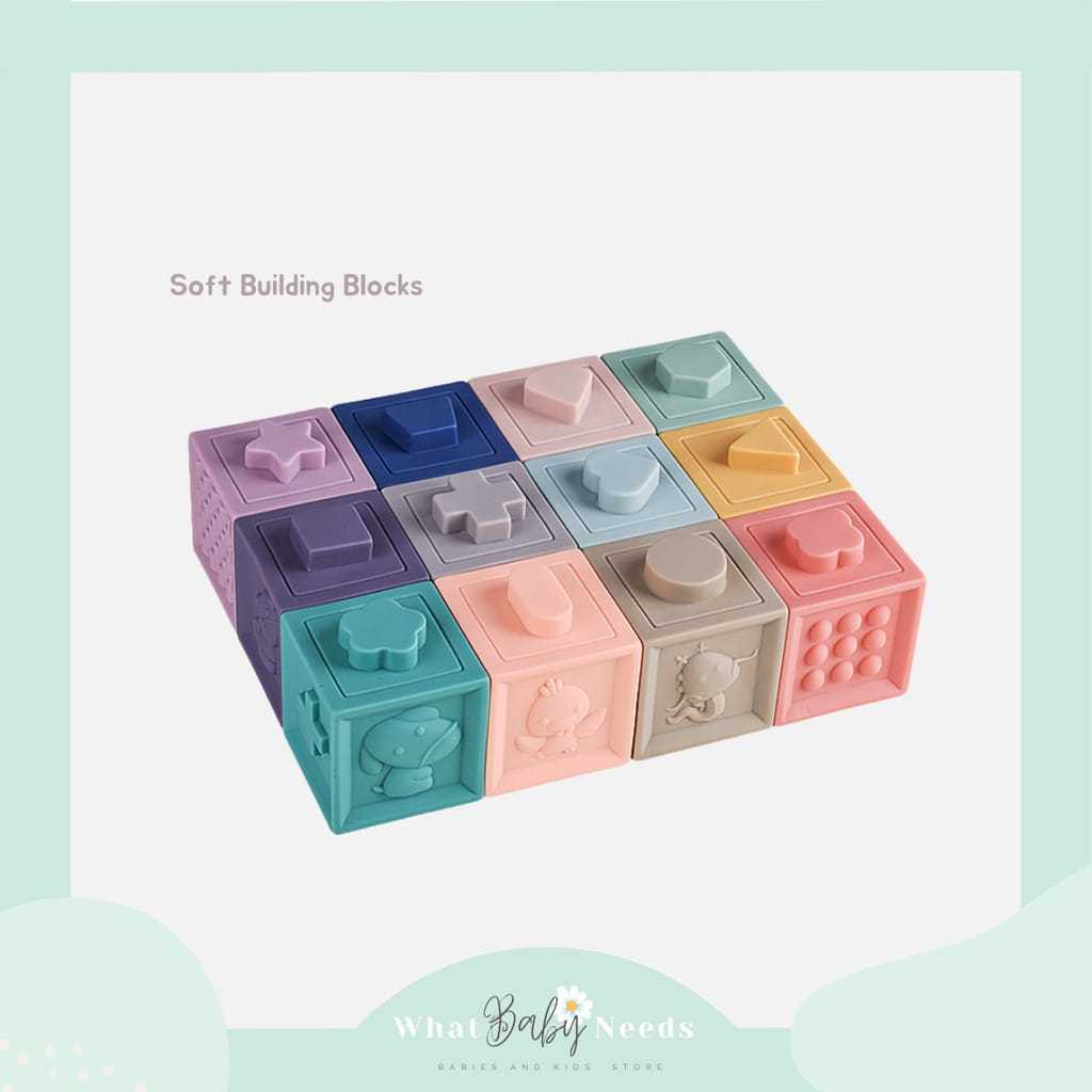 2in1 Mainan Bayi Anak Silikon Ring Donat Mainan Balok Building Blocks Edukasi Montessori Silicone Karet Perlengkapan Bayi - Bayi Online Shop