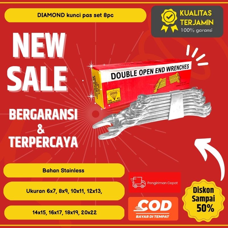 kunci pas set 8pc 6-22 Double Open Wrench  - sedia Kunci Inggris Pas Set Alat Bengkel Pipa Motor Len