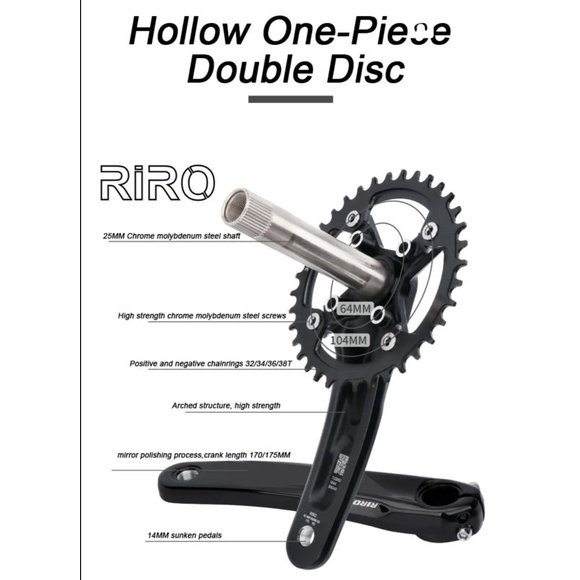 RIRO XT Crankset Sepeda BB HT2 BCD 104 Hollowtech Arm Crank Sepeda Crank set Bottom Bracket